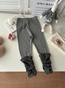 DAZY Mallas informales con cintura elástica y fruncido en contraste de color para niña - Gris - Ver 4