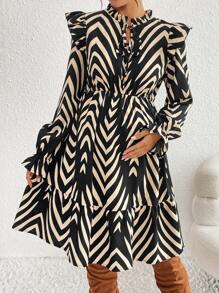 SHEIN Striped Casual Simple Maternity Dress - Black - View 7