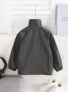 SHEIN Fete tânără, ocazional, stil stradal, guler răsturnat, mâneci raglan, jachetă de vânt cu imprimeu cu litere, pentru primăvară/toamnă