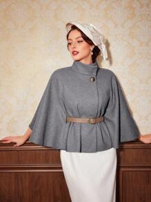 Vintamour Abrigo capa elegante con cuello de pie de unicolor para mujer, para otoño/invierno - Gris - Ver 6