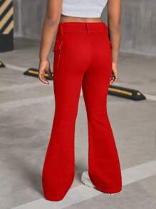 SHEIN SLAYR KIDS Tween Girls Y2K Fashion Retro Style Grey Flap Detail Seam Detail Denim Flare Leg Jeans Pants, Girls Fall Clothes Back To School Outfits