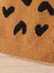 Young Girl And Young Girl Leopard Intarsia Crew Neck Mid-Length Sweater, Casual Autumn/Winter Outfit - Brown - View 5