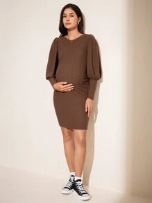 SHEIN Maternity Solid Color Tie Front Bodycon Dress, Autumn
