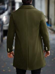 Manfinity Homme Men's Autumn/Winter Casual Solid Color Double-Breasted Overcoat - Olive Green - View 2