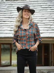 LanaWest Damen Kariertes Regular Fit Hemd mit Taschen, Umlegekragen, Lässiges Landhemd für den Alltag - Verschiedenfarbig - Übersicht 4