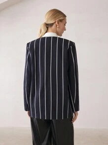 BizChic Women's Casual Commute Striped Print Blazer - Black - View 3