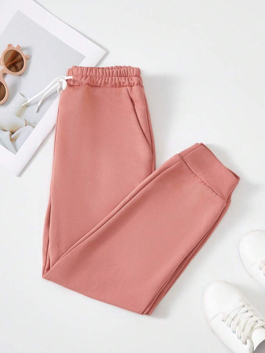 SHEIN Tween Girls Fashionable Loose Waist Drawstring Sport Pants - Pink - View 1