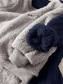 SHEIN 4pcs/Set Baby Boy Solid Color Fluffy Warm Long Sleeve Sweatshirt And Pants Set, Casual Home/Outdoor Outfits For Autumn/Winter