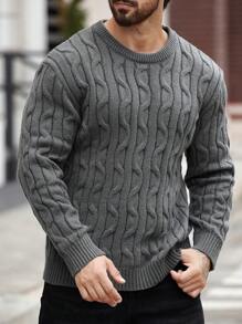 Manfinity Homme Men's Casual Solid Color Plain Crew Neck Pullover Long Sleeve Sweater, Autumn/Winter, For Going Out, Husband