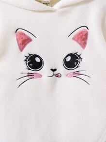 2 piezas - Conjunto de niña joven con sudadera con capucha con gráfico lindo de gato y pantalones acampanados de punto ajustados