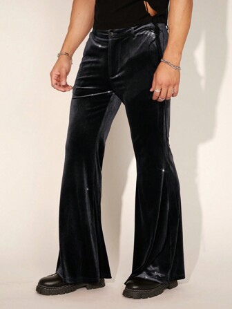 FeverCity Men's Slim Fit Flared Velvet Trousers