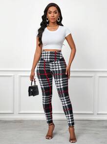 SHEIN Lady Fashion Christmas Plaid Print High Waist Leggings