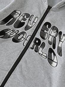 Manfinity EMRG sweat-shirt à capuche simple et décontracté pour homme avec fermeture éclair avant, manches longues et poche avec imprimé lettrage