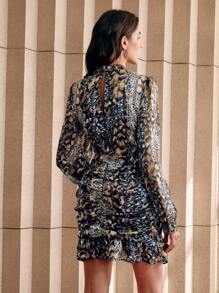 Anewsta Elegant Snake Print Women Short Dress, Suitable For Spring/Autumn - Multicolor - View 5