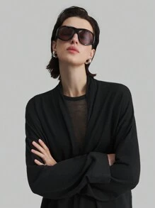 Ontre 黑色轻盈时尚百搭长款针织开衫，春季