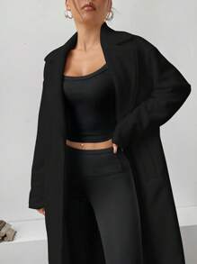 SHEIN EZwear Chaqueta de forro polar negra casual para mujer, otoño/invierno