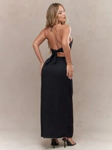 MISSGUIDED Halter Neck Crop Top And Maxi Skirt Co-Ord Set - Black - View 2