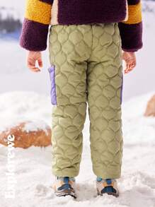 SHEIN 2 Pairs Young Boy Quilted Gourd Design Pants, Minimalist Casual Everyday Wear, Suitable For Winter