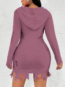 Flirla 大码图案印花连帽领休闲百搭长袖毛衣连衣裙，适合冬季