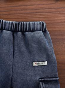 Bộ 2 quần nỉ cổ tròn phong cách đường phố cho bé trai và bé gái, trang phục thời trang cho các buổi đi chơi, chụp ảnh và tụ tập vào mùa xuân/thu - Màu xanh lam - Xem 4