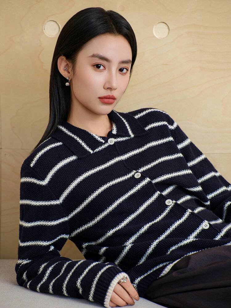 Color Block Striped Casual Cardigan For Women,Fall Clothes Business Casual Woman Work Clothes