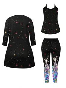 SHEIN LUNE Christmas Plus Size 3pcs/Set Fantasy Christmas Tree Print Casual Outfit