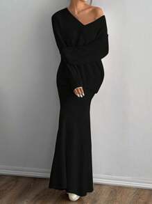 SHEIN Unity 2 件女式休闲长袖上衣和裙子套装 - 黑色 - 查看 6