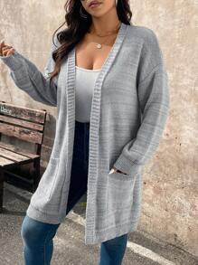 EMERY ROSE 大码女式休闲开衫，带口袋 - 灰色 - 查看 3