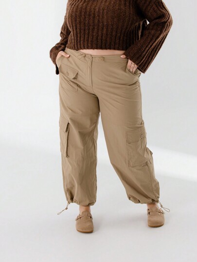 Aralina Pantalones cargo de estilo informal y relajado de corte ancho para tallas grandes
