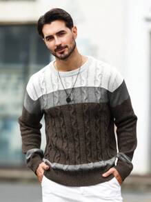 Manfinity CityGents Suéter de punto casual de uso diario con contraste de color para hombres, suéter de punto de invierno para hombres, suéter de punto de punto para hombres