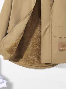 SHEIN Casual Long Loose Woven Young Boy Jacket,In Fall/Winter - Khaki - View 7