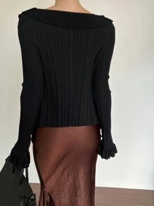 DAZY Conjunto de top de camisola de punto con volantes y cárdigan casual de otoño para mujer