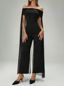 Chiquease Mesh Hooded Women's Slim-Fit Jumpsuit - Black - View 4