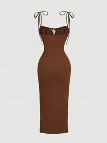 SHEIN MOD Robe élégante rétro marron pour femmes, convient pour les fêtes, les bals, les robes de cocktail, robe de vacances, tenue pour femmes, robe pour le Nouvel An - Tabac - Voir 2