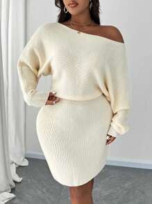 SHEIN Unity 大码女式纯色紧身针织毛衣裙，性感秋冬季