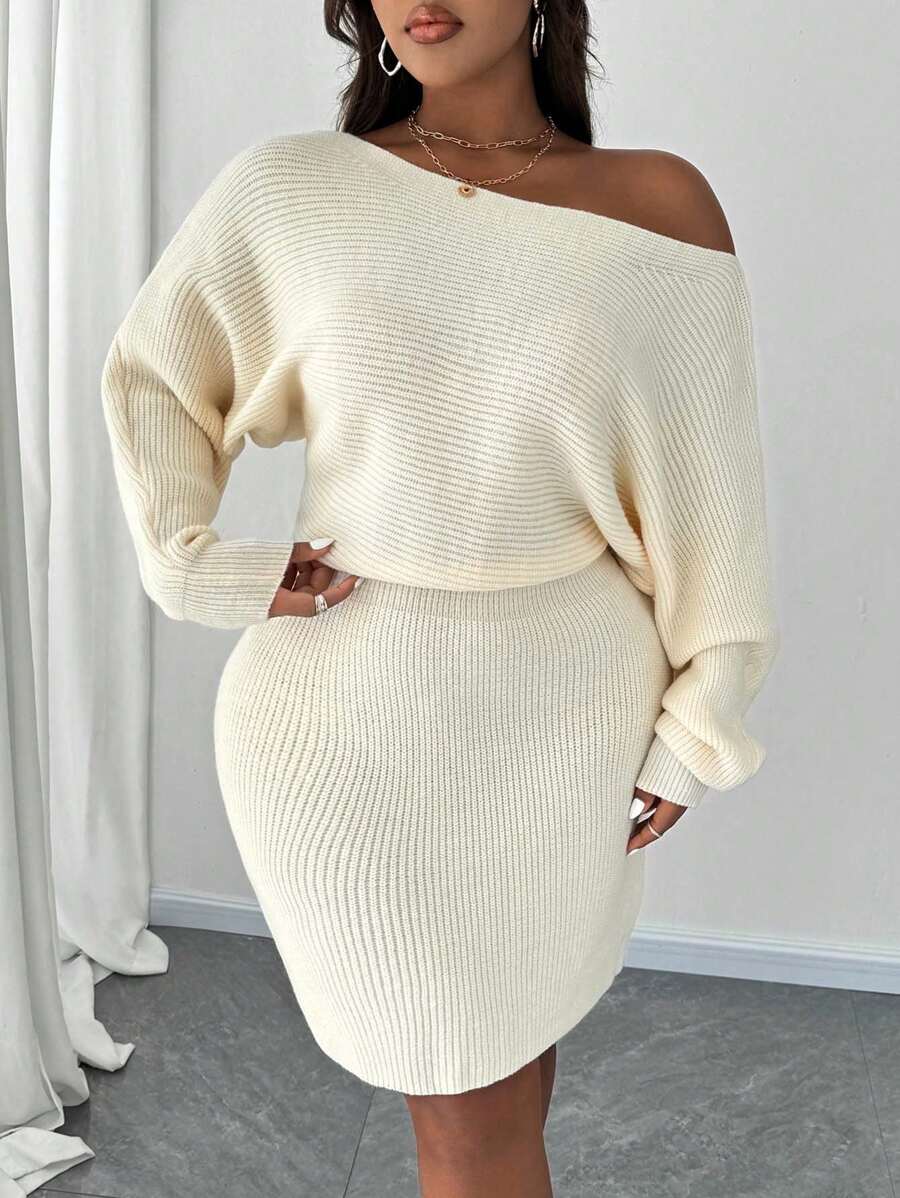 SHEIN Unity 大码女式纯色紧身针织毛衣裙，性感秋冬季