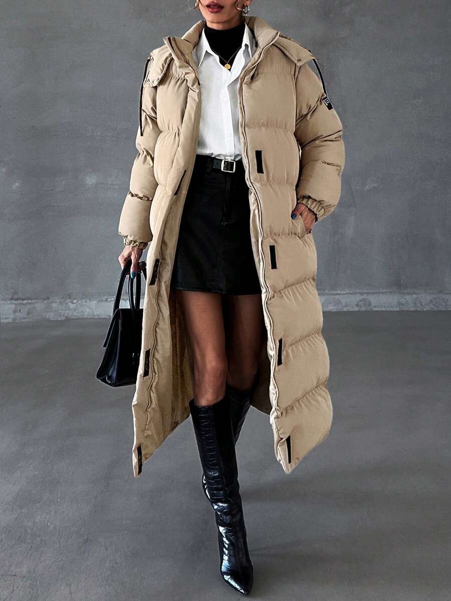 EURMUSE Hooded Relaxed Longline Padded Coat, Make You Feel Warm And Fashionable In Snowy Day - Coffee Brown - View 1