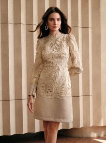 Anewsta 迷人修身优雅蕾丝拼布旗袍连衣裙