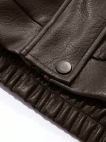 DAZY Women Solid Color Raglan Sleeve Zip-Up Collar Loose Casual PU Jacket For Autumn,Fall Women Clothes Leather Jacket