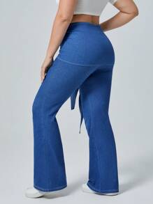 SHEIN EZwear Solid Color Knit Elastic Casual Stretchy Knit Flare Pants Apple Bottom Jeans