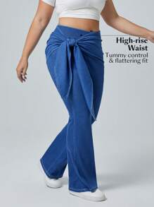 SHEIN EZwear Solid Color Knit Elastic Casual Stretchy Knit Flare Pants Apple Bottom Jeans