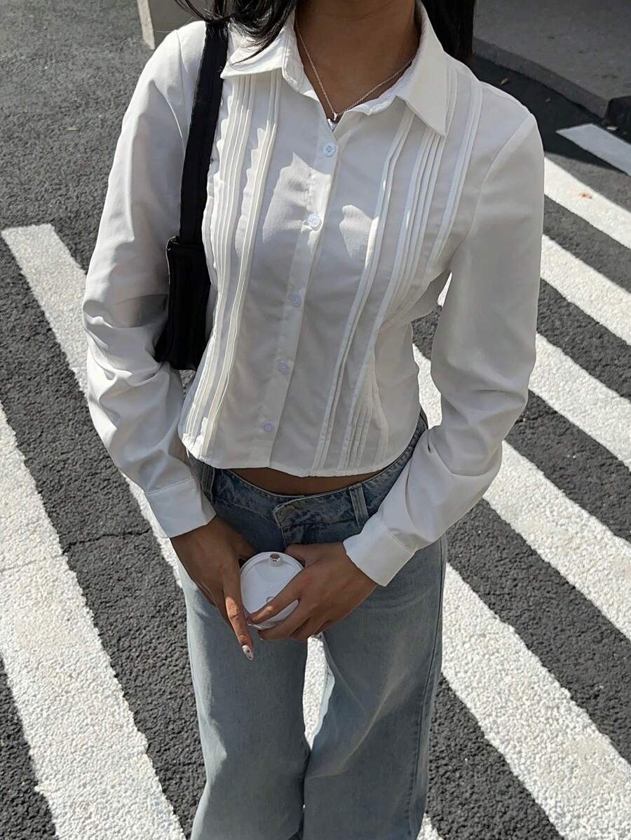 SHEIN EZwear Women Casual Style Shirt, Simple And Fashionable For Daily Wear - White - View 1