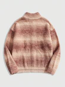 ROMWE MEN Street Life Men's Tie Dye Long Sleeve Zip-Front Casual Loose Cardigan, Autumn/Winter - Pink - View 2