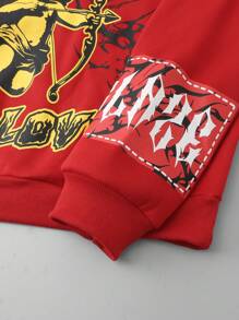 ROMWE MEN Street Life Men's Casual Angel Letter Print Hoodie & Sweatpants Tracksuit, Autumn/Winter - Red - View 6