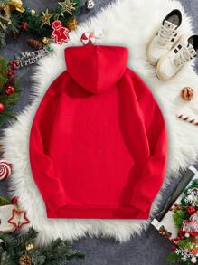 Manfinity Homme Men's Casual Vintage Red 3 Santa Claus & Christmas Tree Graphic Loose Fit Pullover Hoodie, Thermal Lined