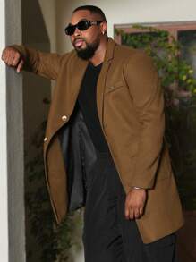 Manfinity VCAY Men's Woven Fashion Casual Long Sleeve Overcoat, For Fall Winter - Mocha Brown - View 4