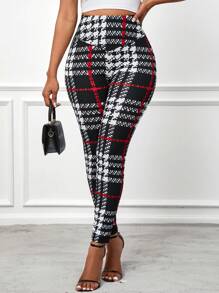 SHEIN Lady Fashion Christmas Plaid Print High Waist Leggings