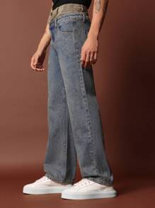 SUMWON Loose Fit Double Waist Jean - Blue - View 4