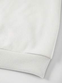 SHEIN EZwear Áo nỉ cổ tròn dành cho nữ, thiết kế hình người bánh gừng màu trơn, giản dị và dễ mặc hàng ngày - trắng - Xem 4