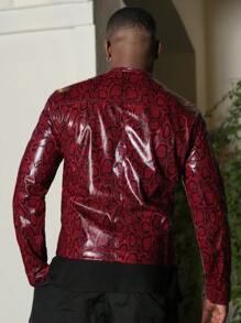 Manfinity VCAY Chaqueta informal holgada de manga larga con estampado de piel de pitón tejida, estilo juvenil de moda para hombres
